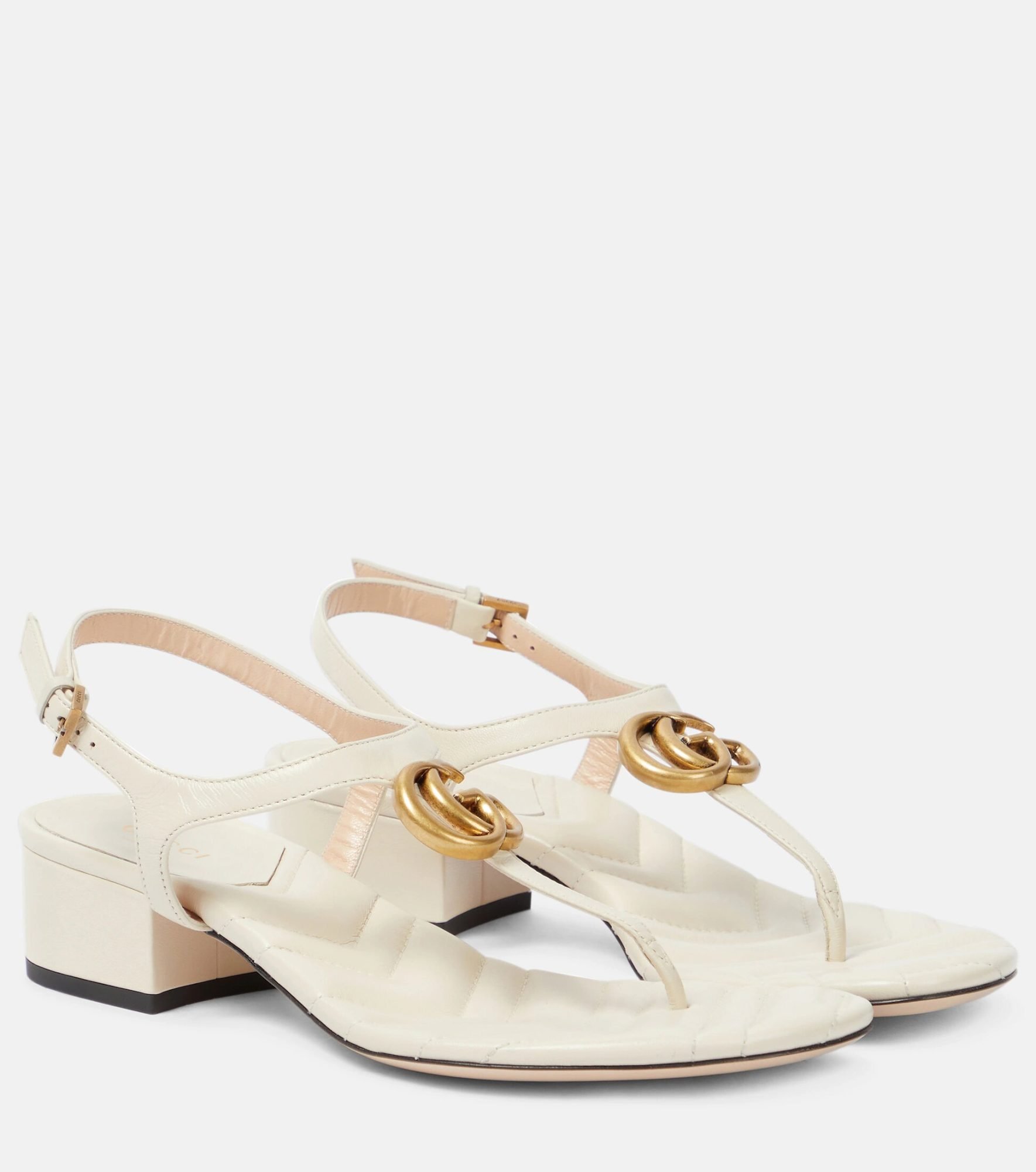 Weiße Leder-Sandalen mit Doppel-G von Gucci