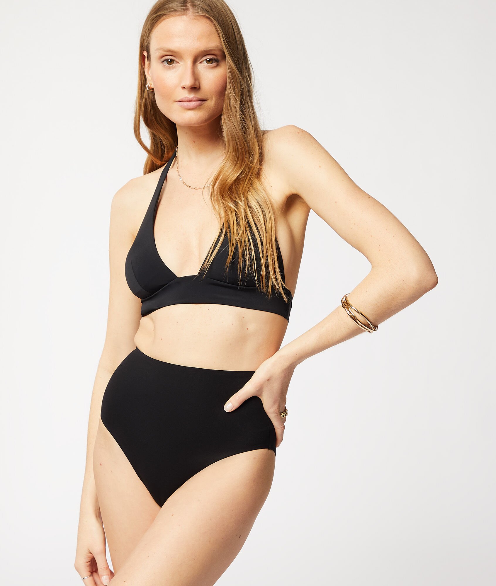 Maillot de bain bikini taille haute noir