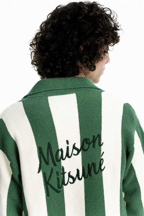 Grün-weiße gestreifte Jacke Maison Kitsuné