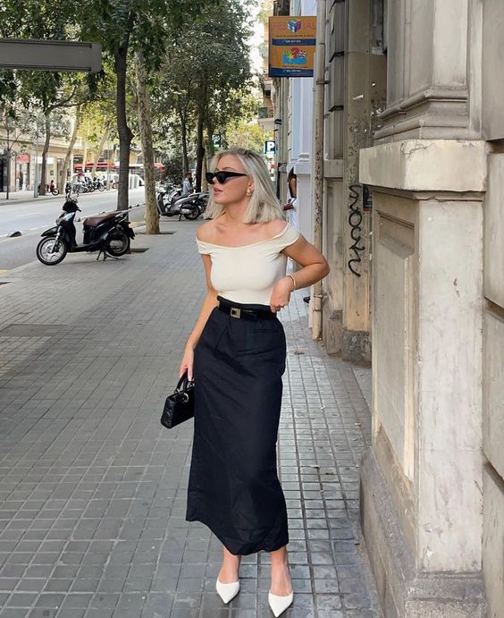 Outfit mit Bardot-Ausschnitt Top