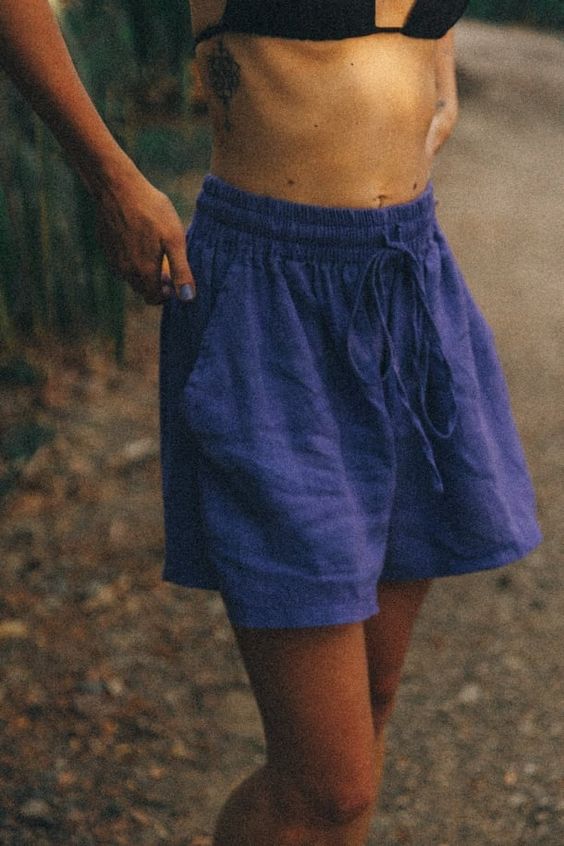 Leinen-Shorts für Damen in Blau