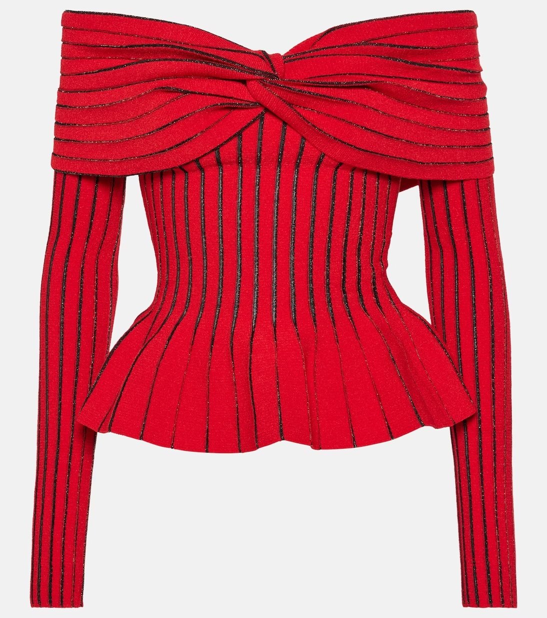 Rotes Oberteil mit Bardot-Ausschnitt von Balmain