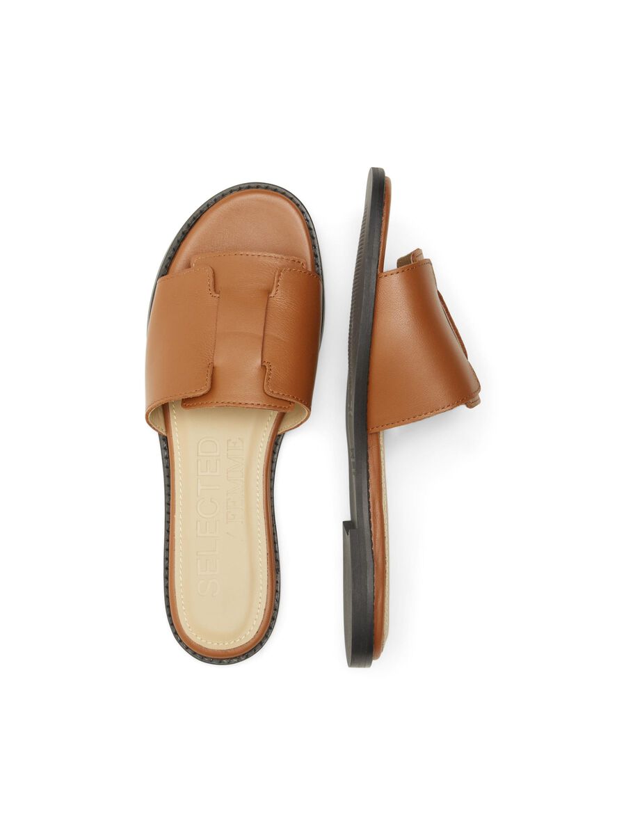 Flache Mules aus camel Leder von Selected