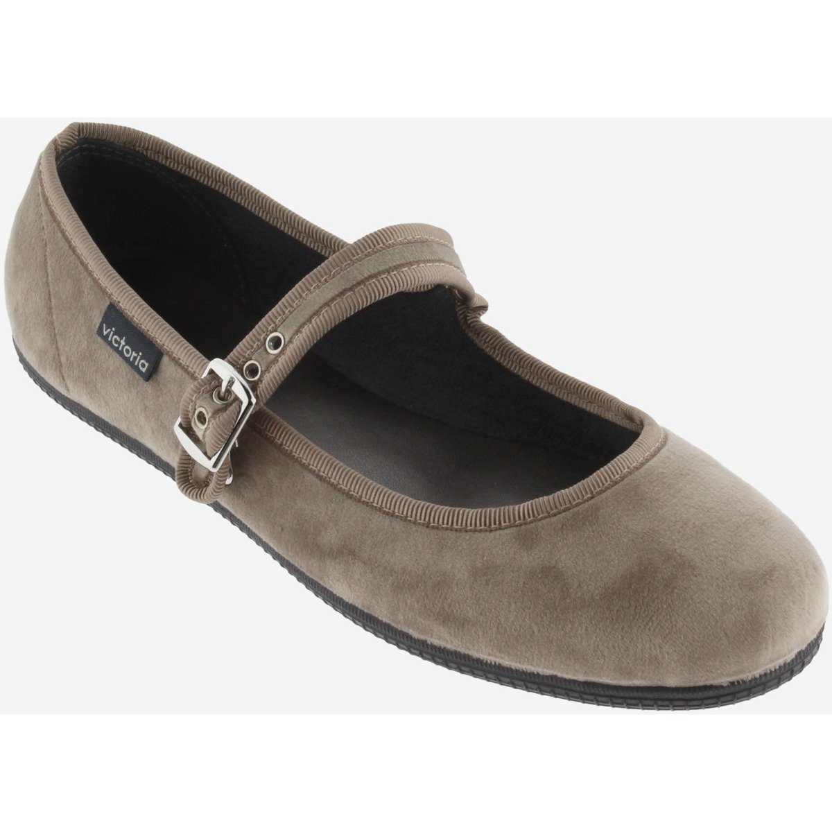 Beige Samt-Ballerinas mit Riemen Victoria