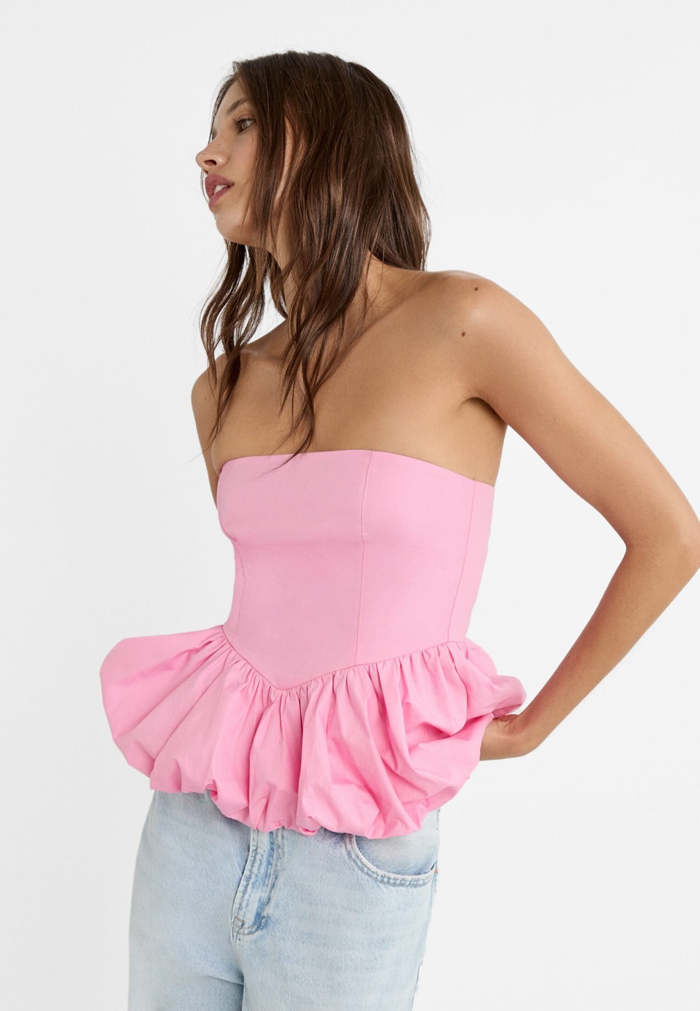 Rosa Popeline Pufftop von Stradivarius