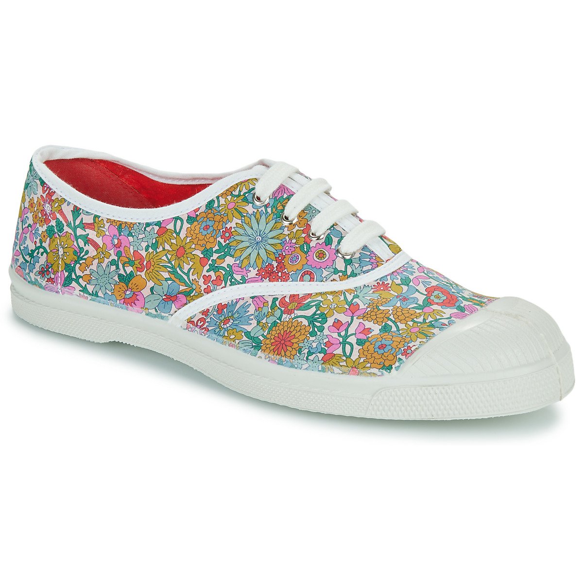 Weiße Bensimon-Schuhe mit Liberty-Stoff