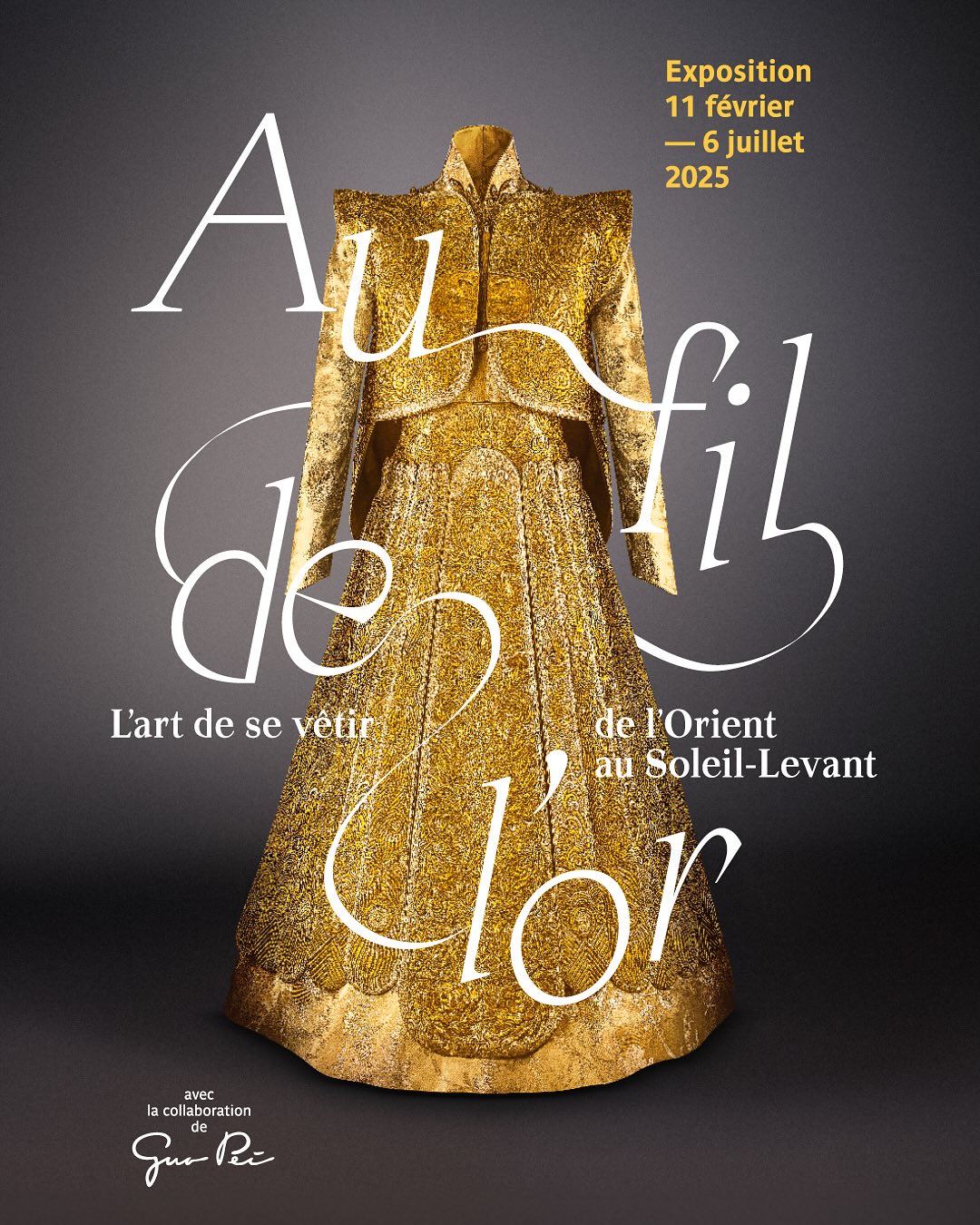 Poster exposition Au fil de l'or en collaboration avec Guo Pei au musée du quai branly