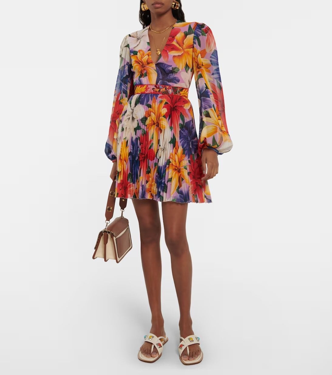 Robe courte manches longues à fleurs Etro