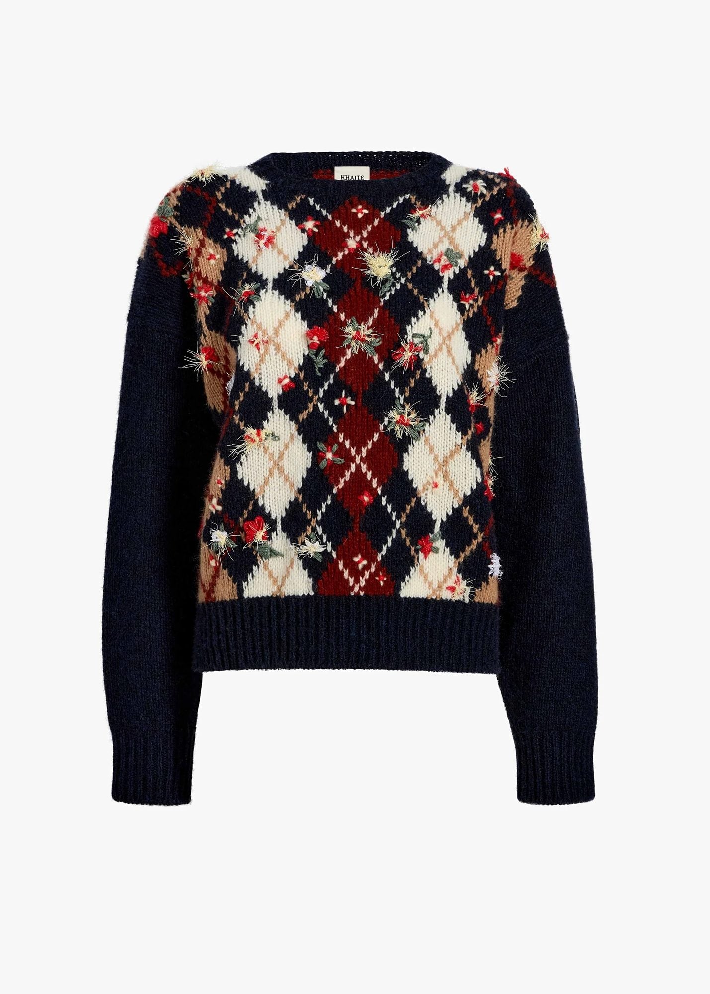 Der Tartan und das Argyle als Signaturmuster diesen Herbst 7 Pullover mit Argyle-Muster und Blumen Khaite